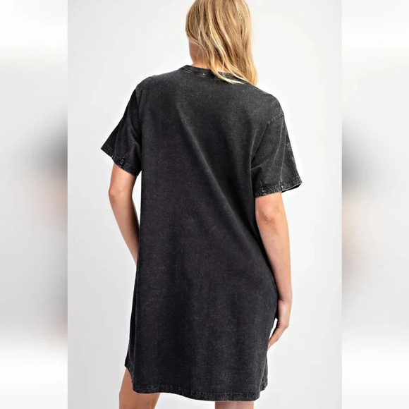 Easel Black Rhinestone Mineral Washed T-shirt Tunic Shirt Dress New - Picture 4 of 6